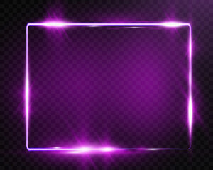 Aufkleber - 	
Purple neon glowing rectangular frame with rounded corners, sparkles, and lens flares, placed on a transparent background. Modern and futuristic design concept.	
