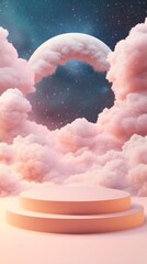 Wall Mural - a floating podium made of soft clouds, glowing softly in a dreamy, celestial sky