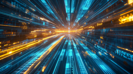 Wall Mural - digital cyberspace futuristic, digital data matrix flowing and lighting, 5g high-speed connection da