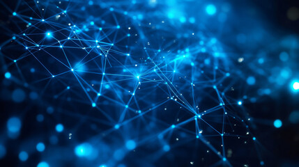 Wall Mural - blue vector abstrack illustration wiith glowing polygonal mesh with shining points - connection netw