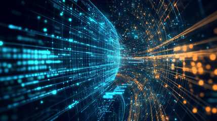 Digital Cyberspace with Particles and Digital Data Network Connections. High Speed Connection and Data Analysis Technology Digital Abstract Background Concept. 3d rendering