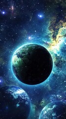 Wall Mural - A striking image showing planets and a glowing cosmic nebula scene