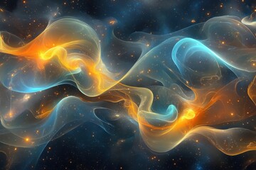 Wall Mural - Abstract swirling colors and glowing particles appear in deep space