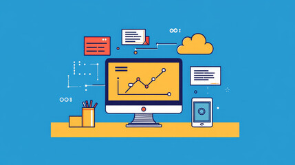 Wall Mural - vector illustration. flat computing background. programming and coding. web development and search. 