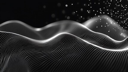 Fototapete - Abstract Black and White Wave Particle Background Digital Art Illustration