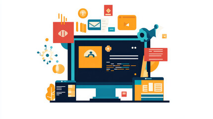 Wall Mural - vector illustration. flat computing background. programming and coding. web development and search. 