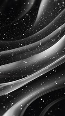 Poster - Abstract grayscale artwork featuring flowing curves and sparkling particles