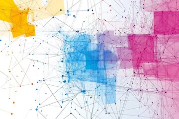 Fototapete - Abstract Network Visualization Colorful Interconnected Nodes and Lines Complex System Representation