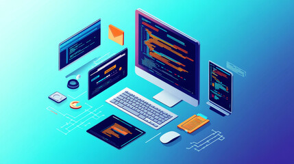 Wall Mural - vector illustration. program listing. flat computing background. programming and coding. web develop