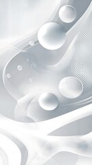 Poster - Abstract White and Gray Background with Spheres and Swirling Lines