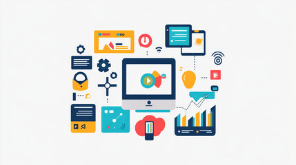 Wall Mural - vector illustration. seo. flat computing background. programming and coding. web development and sea