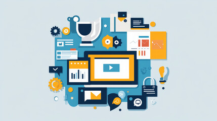Wall Mural - vector illustration. seo. flat computing background. programming and coding. web development and sea