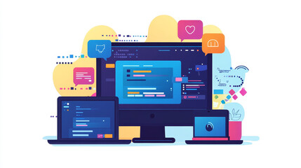 Wall Mural - vector illustration. web search. flat computing background. programming and coding. web development 