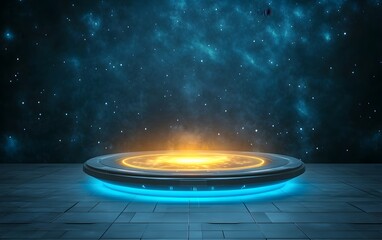 Wall Mural - a futuristic hovering podium with a levitating energy core at its center