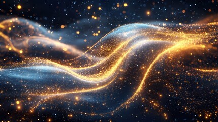 Wall Mural - Brilliant golden and blue lights shimmer and flow in abstract patterns
