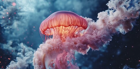 Wall Mural - A beautiful ethereal jellyfish creature floating in the night sky