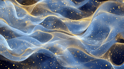 Wall Mural - abstract gold blue digital particles wave and digital data network connections for a technology, com
