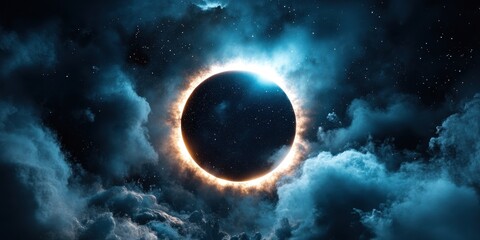 Canvas Print - a celestial sphere surrounded by glowing aura and dramatic clouds