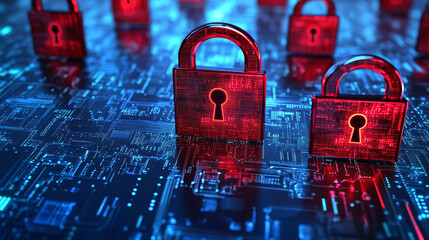 Wall Mural - hi-tech digital security and technology network data and communication concept background