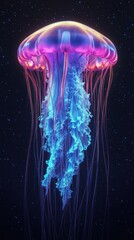 Wall Mural - A beautiful glowing jellyfish floats gracefully in the dark space
