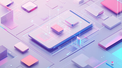 Wall Mural - api application programming interfaces. developers use smartphones with connected apps data is autom