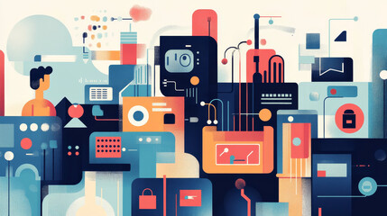 Wall Mural - api application programming interfaces. developers use smartphones with connected apps data is autom