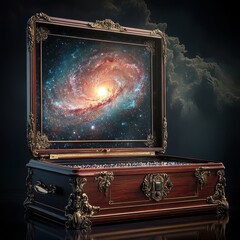 Wall Mural - a beautifully crafted chest containing an amazing galaxy view
