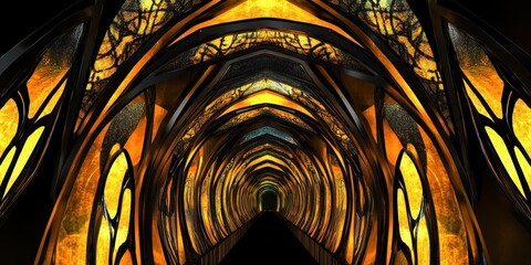 Wall Mural - an illuminated arched pathway stretches into the dark distant horizon