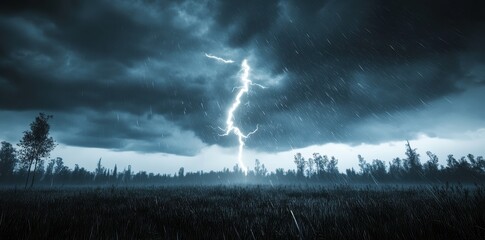 a dramatic thunderstorm illuminates a landscape with vibrant lightning