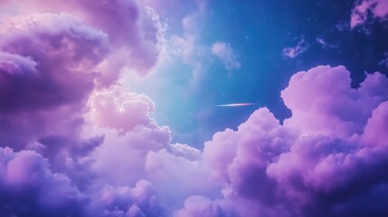 Wall Mural - a vibrant sky filled with purple and blue clouds illuminated by a soft light.