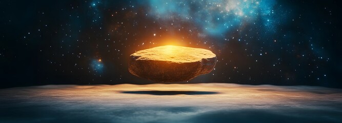 Wall Mural - a levitating stone podium, slowly rotating in a cosmic energy field