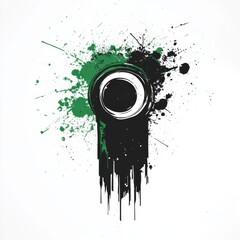 Poster - Abstract Inkblot: A Fusion of Green and Black Splatters Creating a Dynamic Composition 