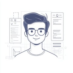 Illustration of a Programmer with User Interface Elements in a Clean Design Style