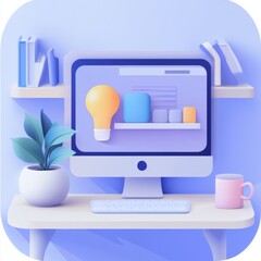 Poster - Stylish Home Office Setup with Creative Idea Visualization and a Calm, Productive Workspace