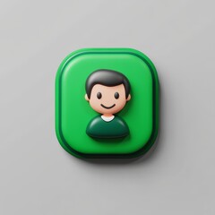 Poster - User Avatar Icon on Green Rounded Square Button: 3D Rendering of Person for Profile Picture