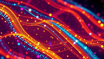 Wall Mural - Abstract wavy matrix background with glowing digital particles , futuristic, pattern