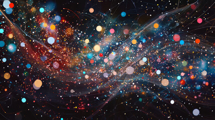 Wall Mural - abstract waves flowing, with triangle mesh of dots and lines. big data connection, technology digita