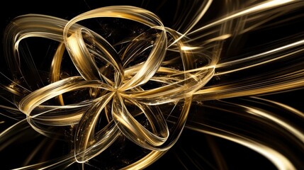 Canvas Print - Abstract depiction featuring curving golden lines and forms over black