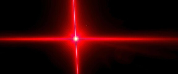 Wall Mural - Intense crimson laser beam cutting through absolute darkness, red, studio