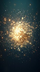 Wall Mural - illuminated cubes and particles exploding against a dark blue background