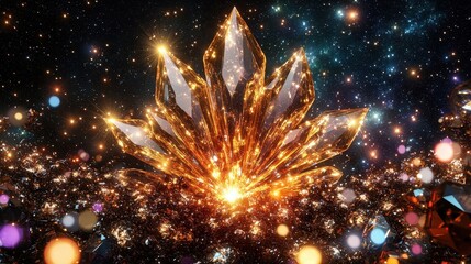 Wall Mural - A luminous crystal flower bursting with radiant starlight and brilliance