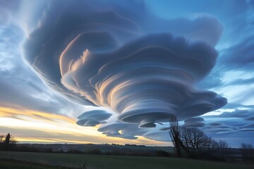 Wall Mural - sky with lenticular clouds that resemble ufos or lenses.