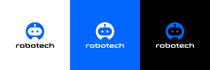 Robot Logo Design Template. Robotics Logo Icon. Technology Bot Logo. Vector Illustration.