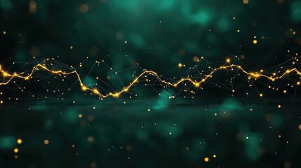 Wall Mural - abstract green and gold network with glowing particle connections on dark background