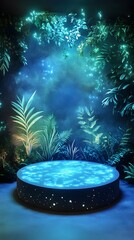 Wall Mural - a podium covered in glowing bioluminescent plants, set in a mystical fantasy jungle