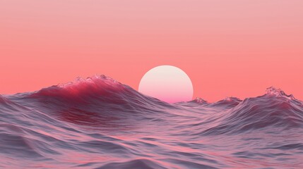 Wall Mural - a serene view of ocean waves under a pink sunset sky.