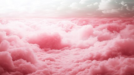 Wall Mural - a serene view of a pink ocean with fluffy clouds under a soft sky.