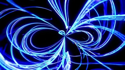 Fototapete - Abstract light art with swirling blue lines on black background, modern design