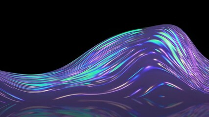 Poster - Wavy iridescent liquid surface on black background, abstract art concept