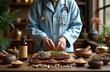 © Vadym - Doctor in traditional Chinese medicine prepares herbs, spices for treatment. Alternative medicine, natural remedies, herbal therapy. Wooden background, ingredients in bowls. Promoting wellness,